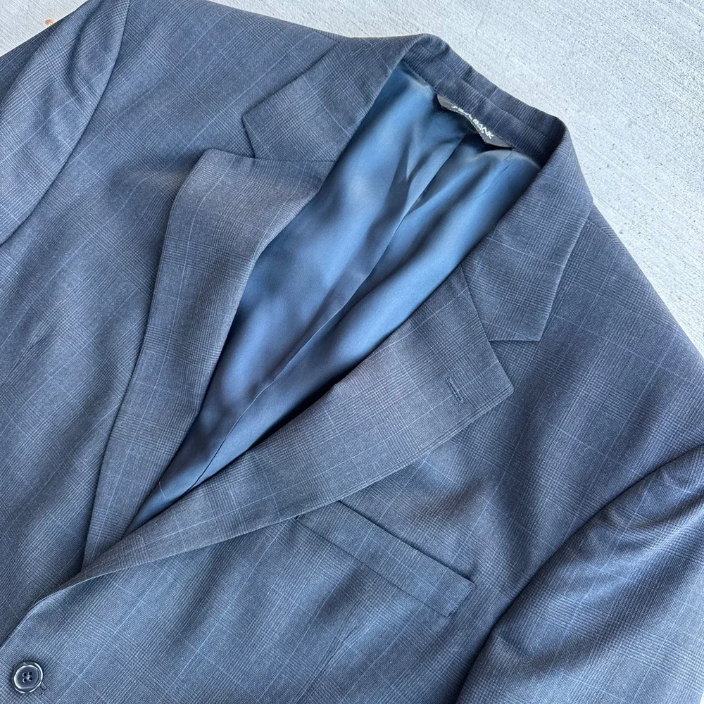 Jos A Bank Suit Mens 43L 34R Grey Glen Plaid Wool 2 Button Pleated Cuffed 2pc